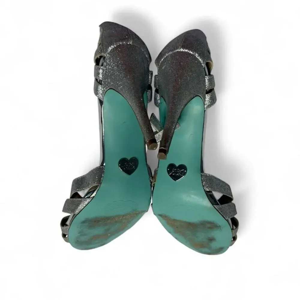 Betsey Johnson Vintage Silver Sparkly Y2K BabyBlue Bottom Heels Man Made Size 10